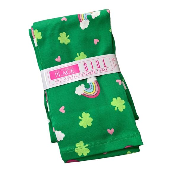 The Children's Place shamrock rainbow green full length legging Girl L 10/12 NWT - Picture 1 of 3